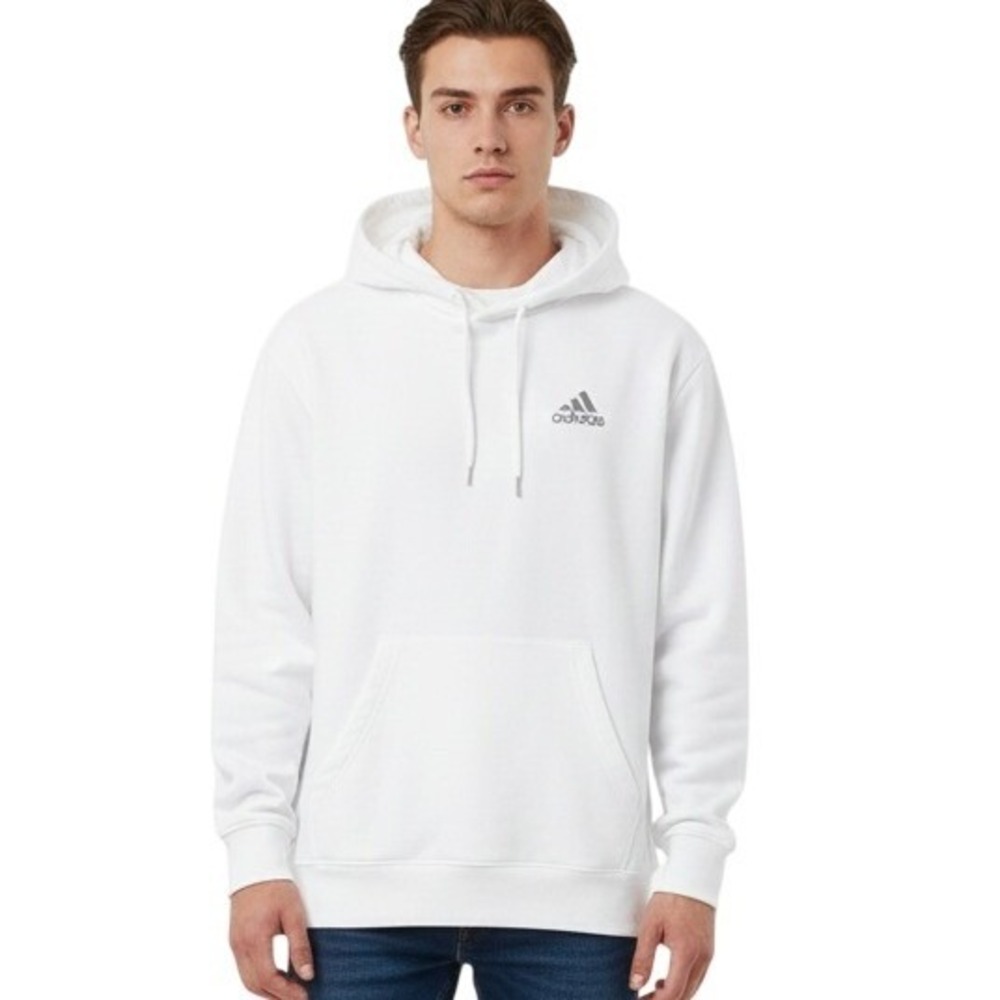 Adidas White Hoodie Pullover Kangaroo Pocket Logo Men's Size L